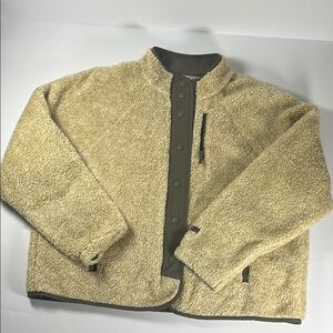 Ocean+Coast Women’s Cream Heather with Green Trim Sherpa Zip Front Jacket Sz XL